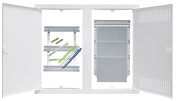 Media-Kombiverteiler, 2 Rahmen und Türen, horizontal, 3-reihig